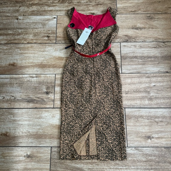 Bettie Page By Tatyana Leopard Print Pinup Dress Sz XS NWT! Wiggle Dress Vintage - Picture 9 of 16